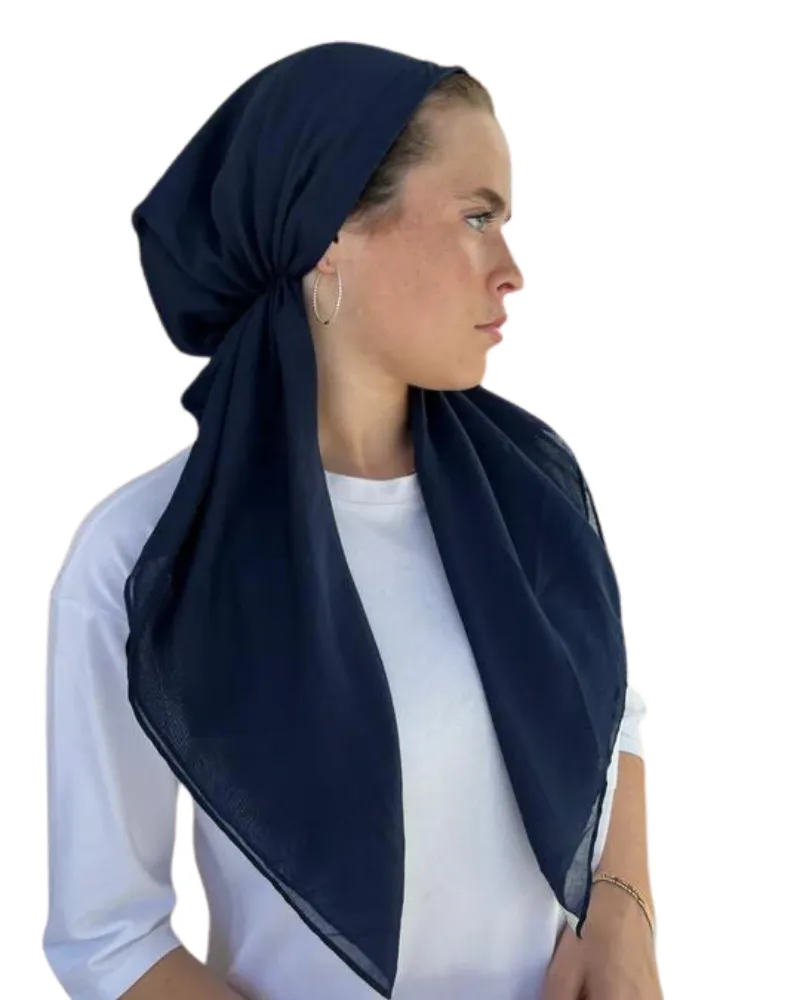 Scarf Bar Solid Navy Cotton Classic Pre-Tied Bandanna with Full Grip