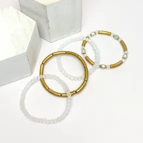 Set of Four | City Trip Beaded Bracelet Set in Gold Tone and White