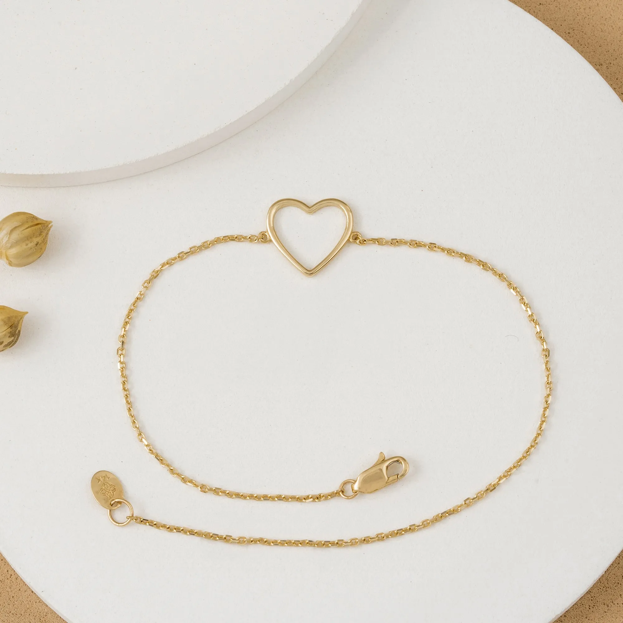 Solid Gold Open Heart Bracelet, Anabella