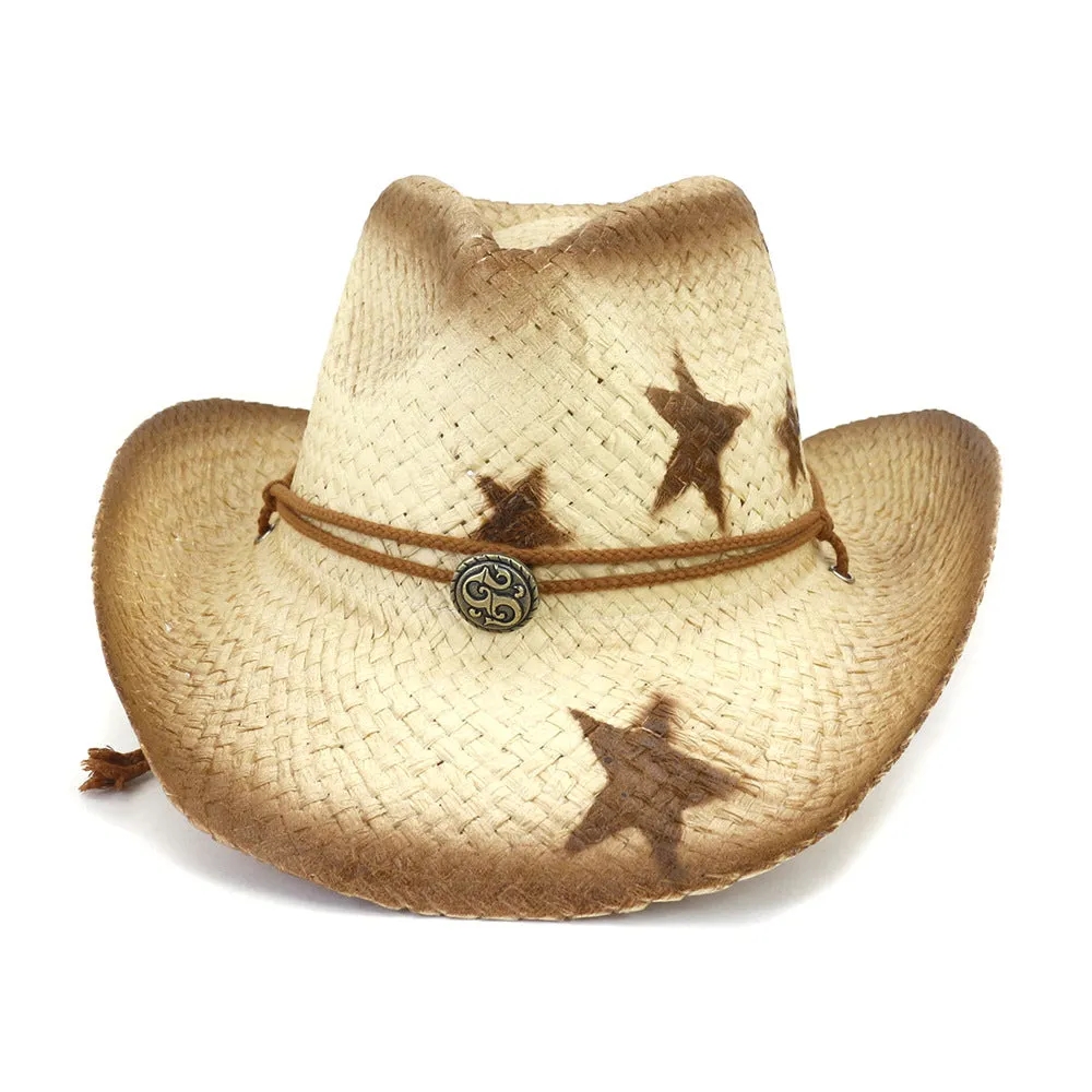 Straw Cowboy Hats Seaside Beach Hat Five-Pointed Star Cowboy Straw Hat