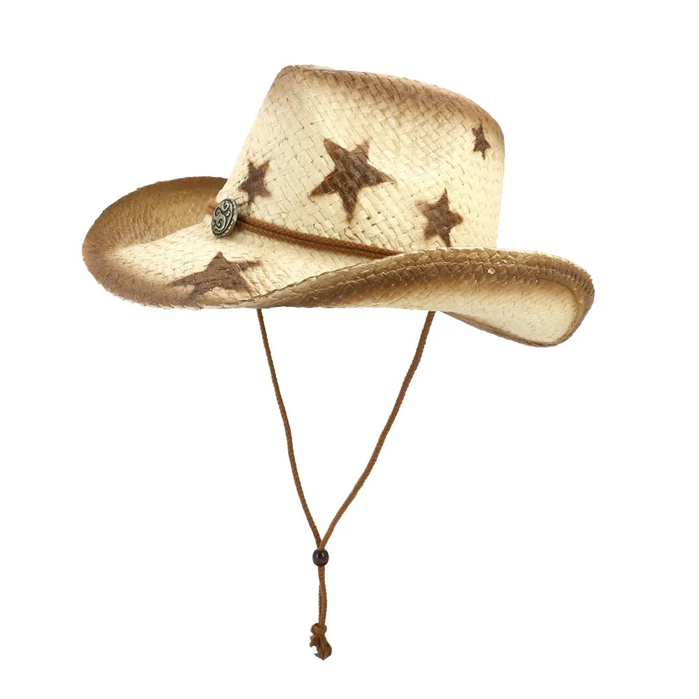 Straw Cowboy Hats Seaside Beach Hat Five-Pointed Star Cowboy Straw Hat