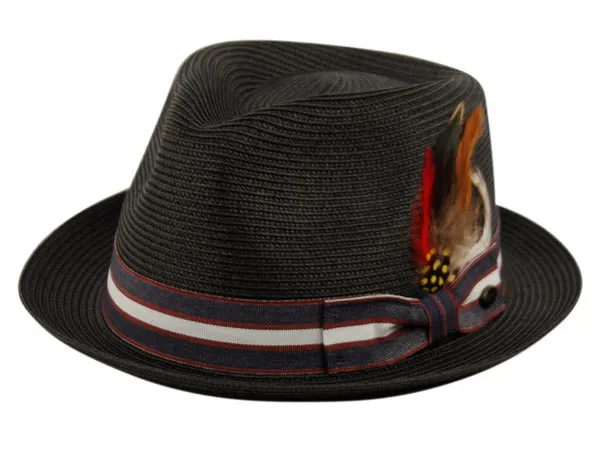 Stripe Band Poly Braid Straw Fedora