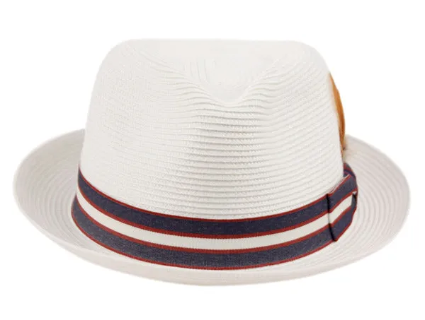 Stripe Band Poly Braid Straw Fedora