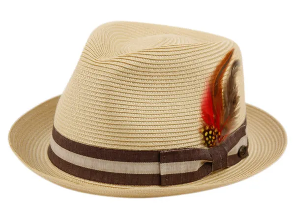 Stripe Band Poly Braid Straw Fedora