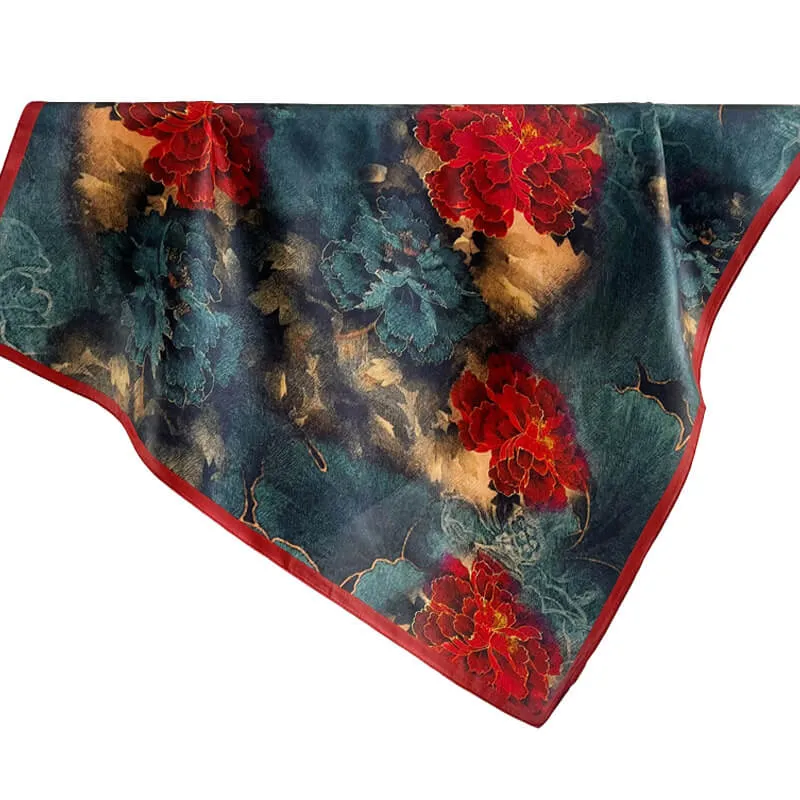 Velvet Rose Pure Mulberry Silk Square Scarf Bandana