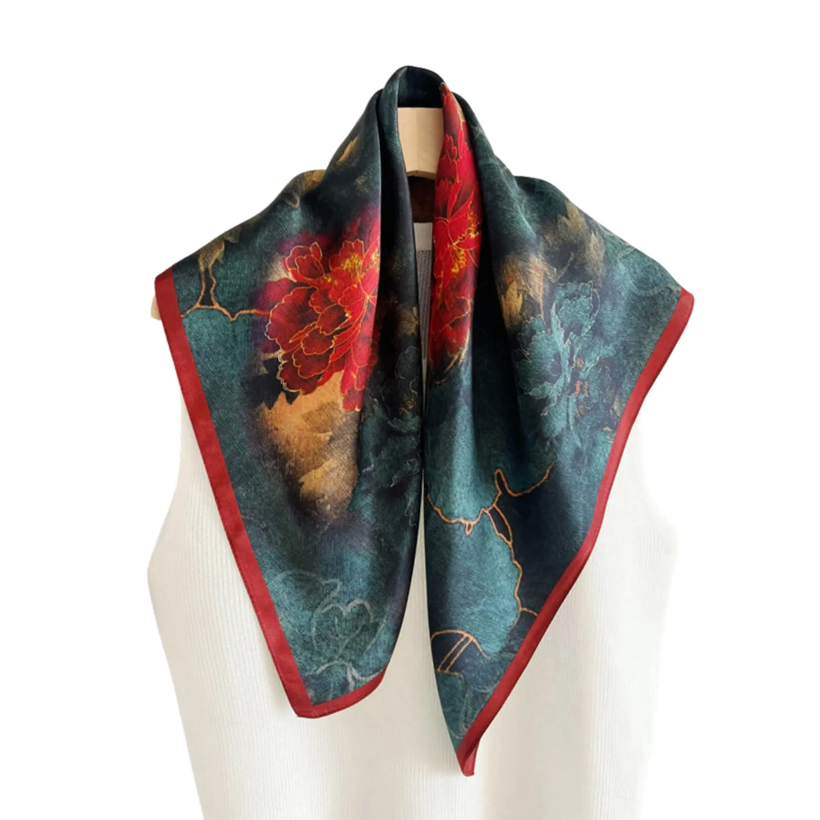 Velvet Rose Pure Mulberry Silk Square Scarf Bandana